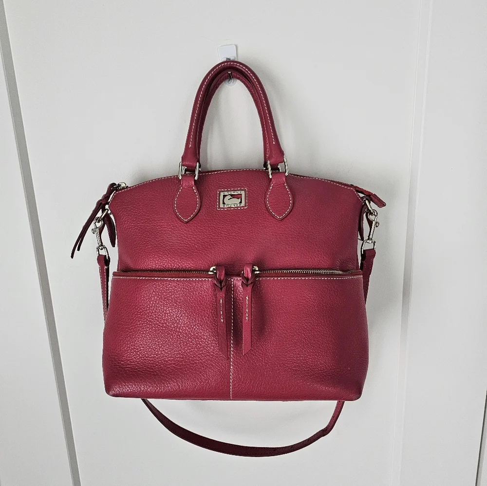 Dooney & Bourke Dillen Red Pebbled Leather Double Pocket Satchel Bag